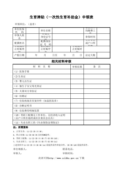 长沙市生育保险津贴申领表