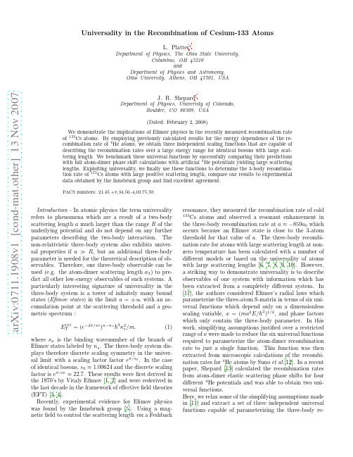 Universality in the Recombination of Cesium-133 Atoms