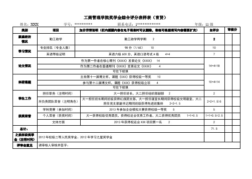工商管理学院奖学金综合评分表样表(育贤)