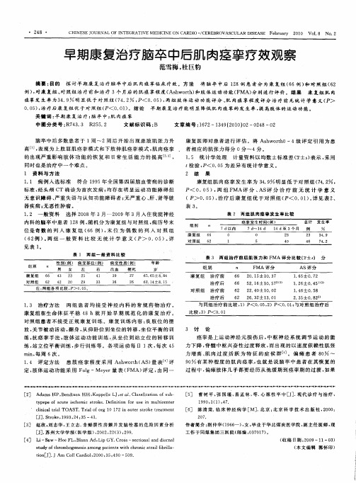 早期康复治疗脑卒中后肌肉痉挛疗效观察