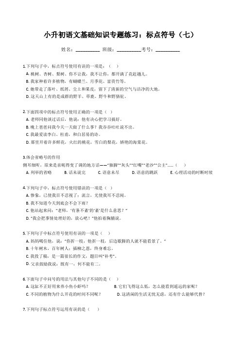 小升初语文基础知识专题练习：标点符号(七)