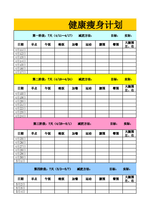 健身减肥周计划