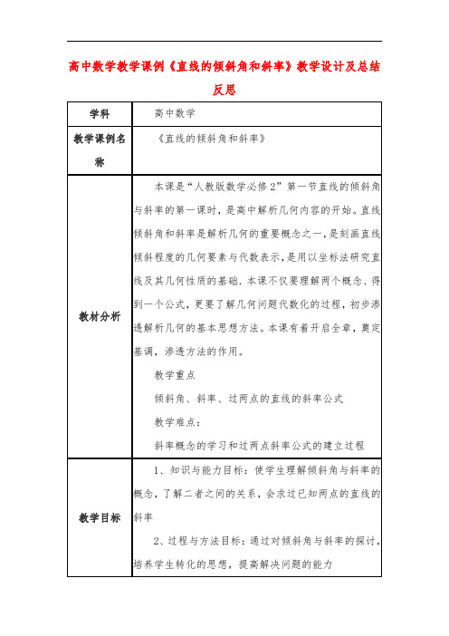 高中数学教学课例《直线的倾斜角和斜率》课程思政核心素养教学设计及总结反思