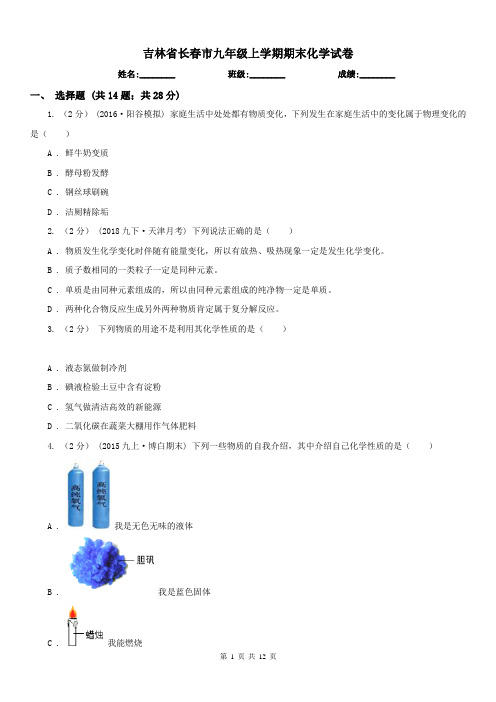 吉林省长春市九年级上学期期末化学试卷