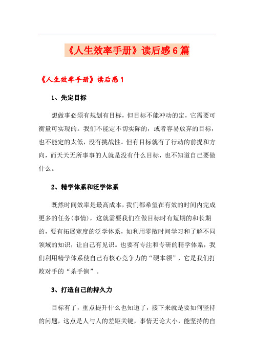 《人生效率手册》读后感6篇