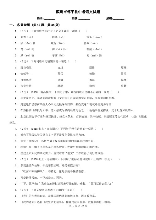 滨州市邹平县中考语文试题