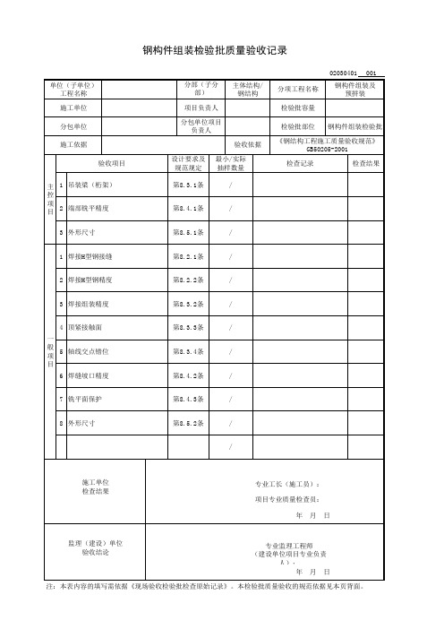 钢构件组装检验批质量验收记录