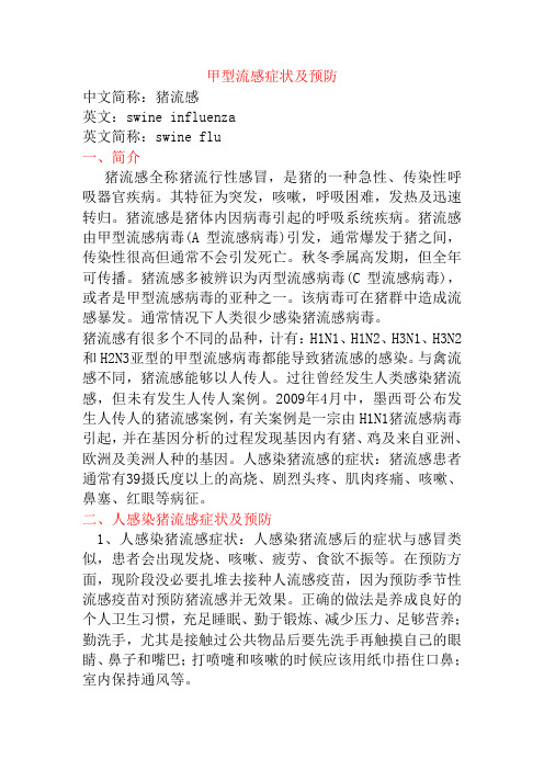 甲型流感症状及预防