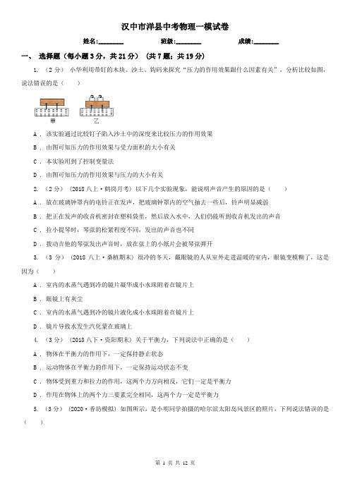 汉中市洋县中考物理一模试卷