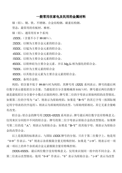 一般常用在家电及民用的金属材料