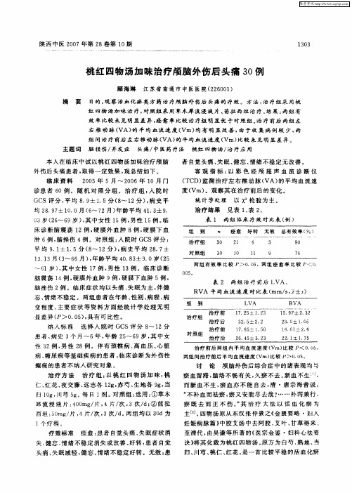 桃红四物汤加味治疗颅脑外伤后头痛30例