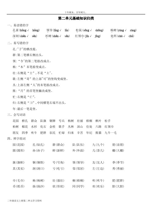 2017最新人教版二年级语文上册第二单元基础知识归纳