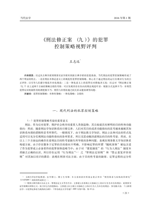 _刑法修正案_九_的犯罪控制策略视野评判_王志远