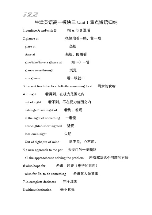 牛津英语高一模块三Unit 1重点短语归纳Microsoft Word 文档