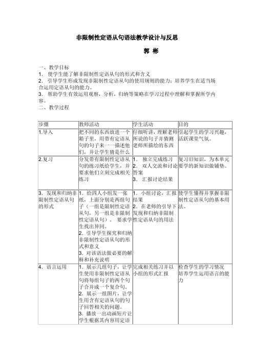 非限制性定语从句语法教学设计与反思