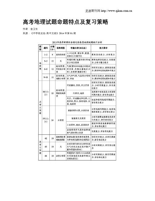高考地理试题命题特点及复习策略