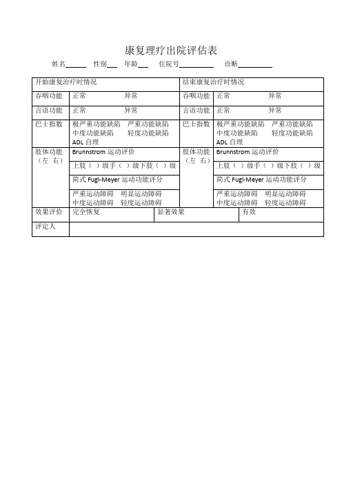 康复理疗出院评估表(康复)