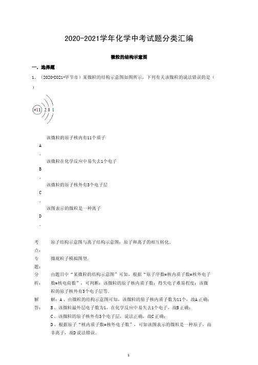 2020年化学中考试题分类汇编：微粒的结构示意图(含答案)