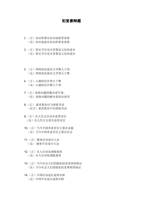 第六届大学生辩论赛辩题