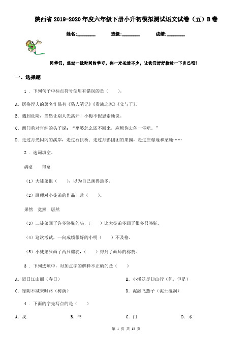 陕西省2019-2020年度六年级下册小升初模拟测试语文试卷(五)B卷