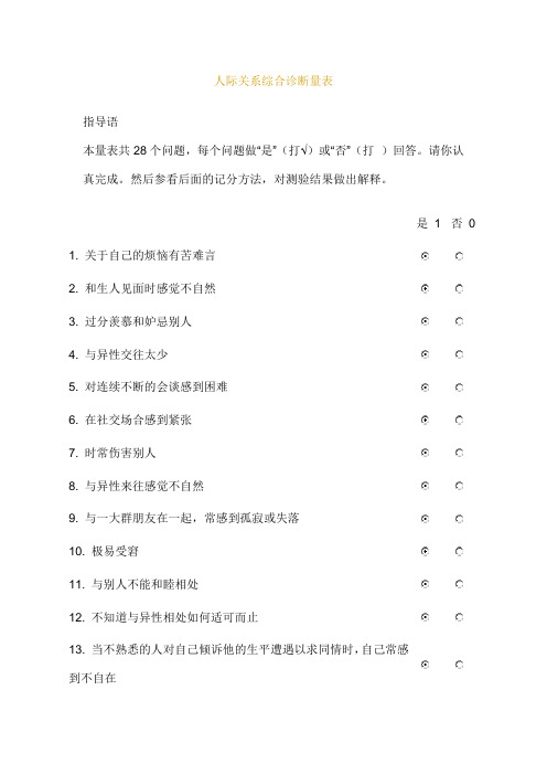 心理学人际关系综合诊断量表结果可能影响你一生