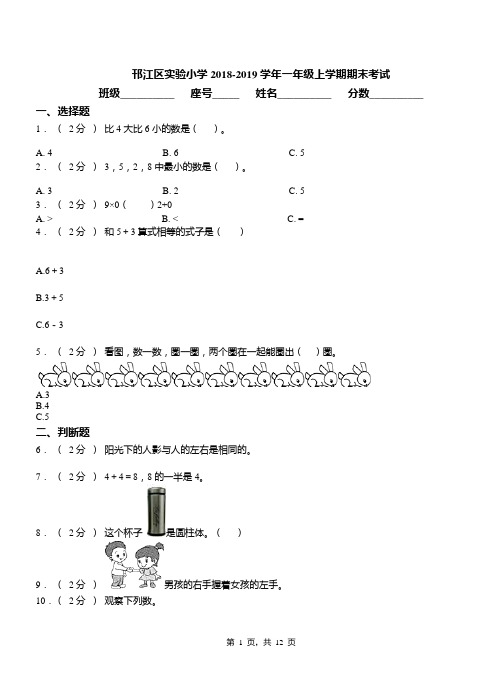 邗江区实验小学2018-2019学年一年级上学期期末考试