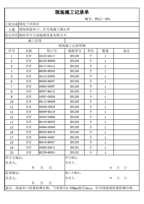 (一标段)工程项目管道补口检测记录