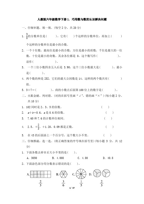 人教版六年级数学下册小升初专项试卷8套 附答案