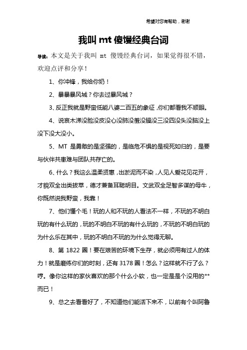我叫mt傻馒经典台词
