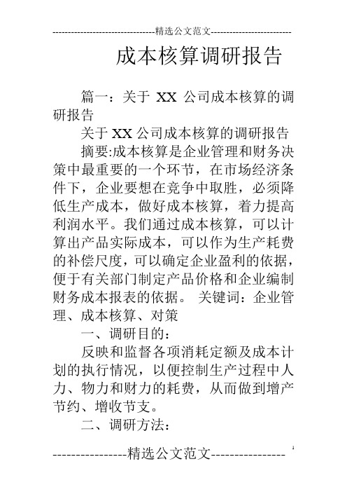 成本核算调研报告