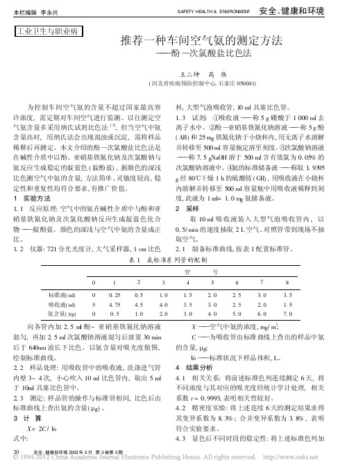 推荐一种车间空气氨的测定方法_酚_次氯酸盐比色法