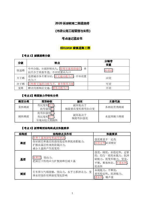 2020二建《市政公用工程管理与实务》-考点速记蓝皮书