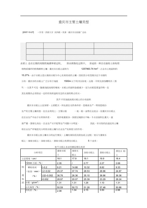 重庆市主要土壤类型