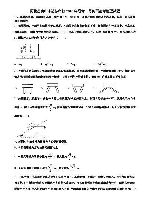 河北省唐山市达标名校2018年高考一月仿真备考物理试题含解析