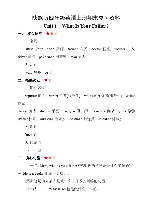 陕旅版四年级英语上册期末复习资料
