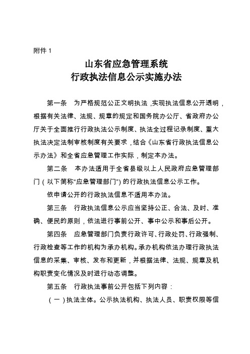 山东省应急管理系统行政执法信息公示实施办法