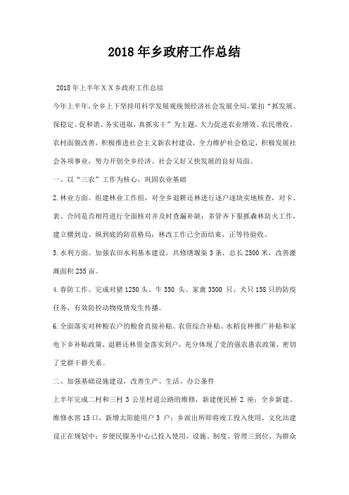 上半乡政府工作总结 优秀范本