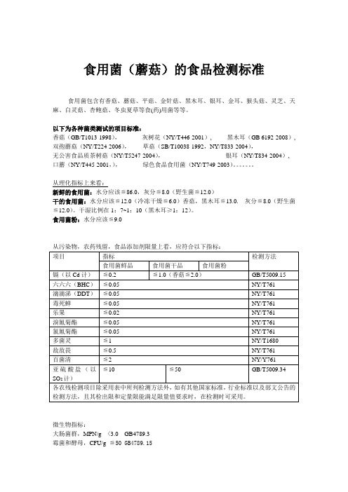 食用菌(蘑菇)的食品检测标准