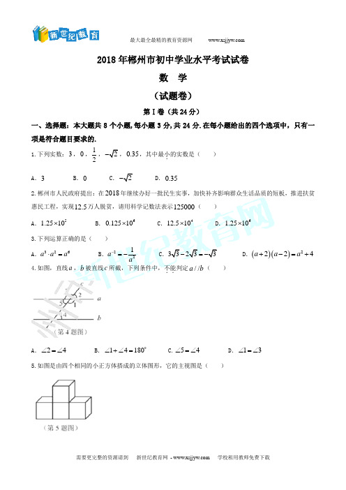 湖南省郴州市2018年中考数学试题(word版,无答案)