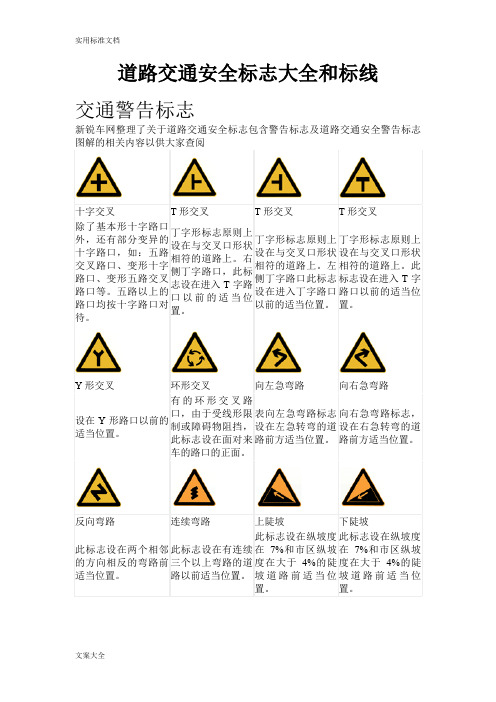 道路交通安全系统标志大全和标线