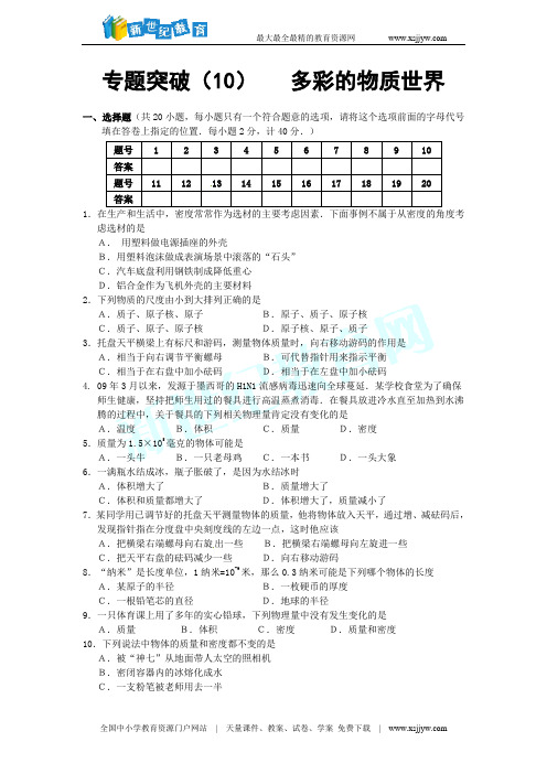 专题突破(10)《多彩的物质世界》