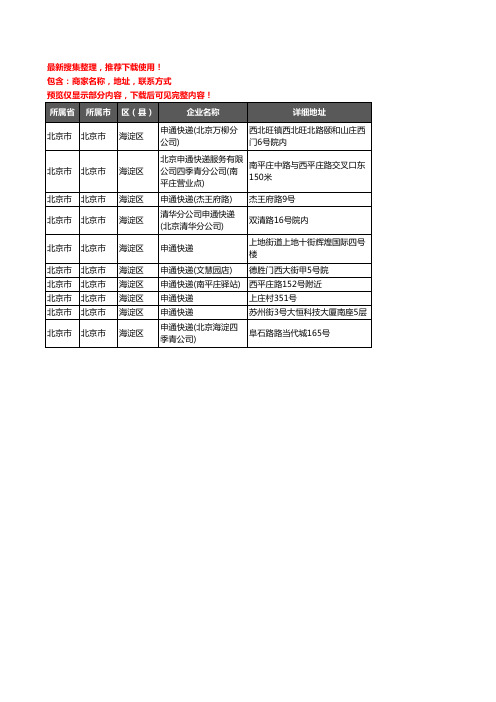 新版北京市北京市海淀区申通快递企业公司商家户名录单联系方式地址大全10家