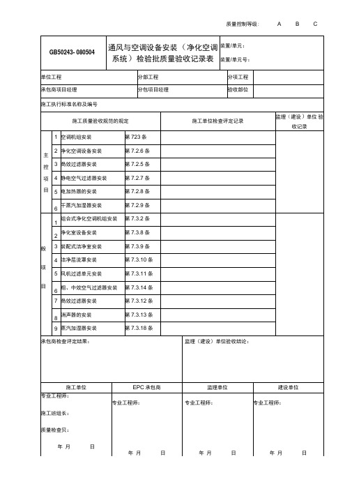 080504通风与空调设备安装检验批质量验收记录表GB50243