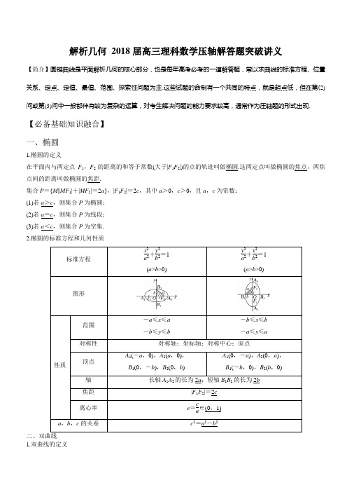 解析几何 2018届高三理科数学压轴解答题突破讲义