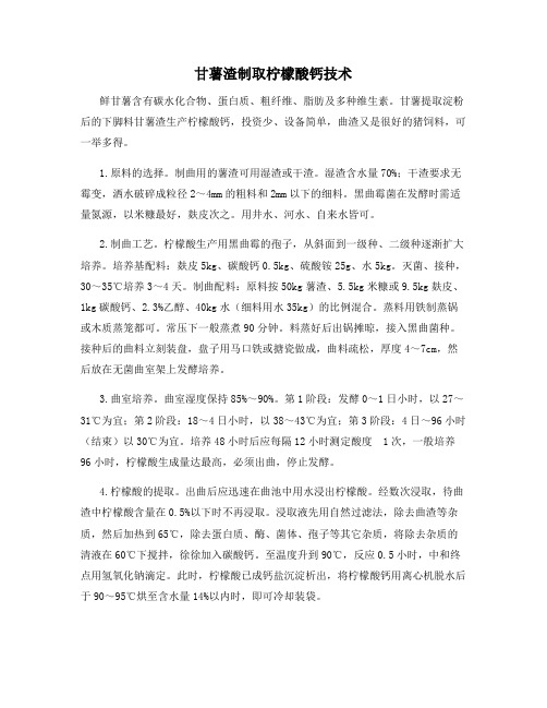 甘薯渣制取柠檬酸钙技术
