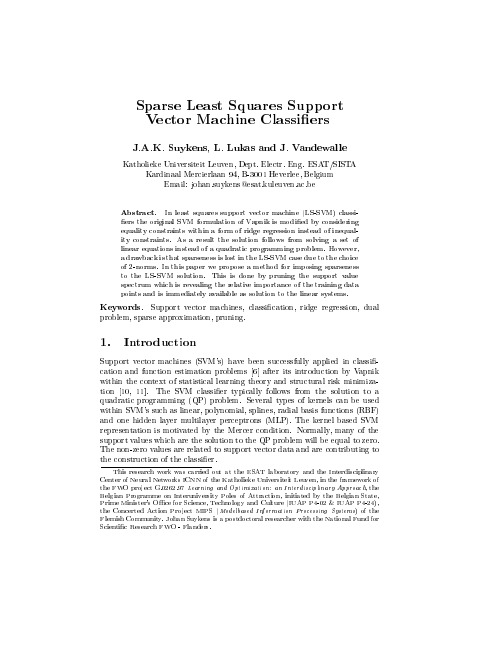 Least squares support vector machine classifiers