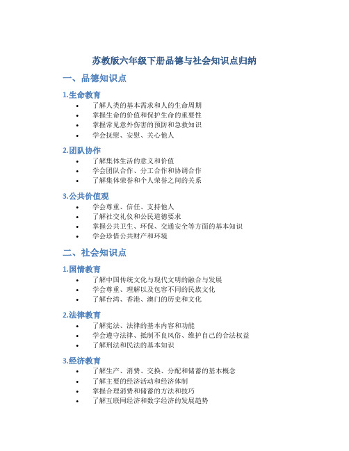 苏教版六年级下册品德与社会知识点归纳