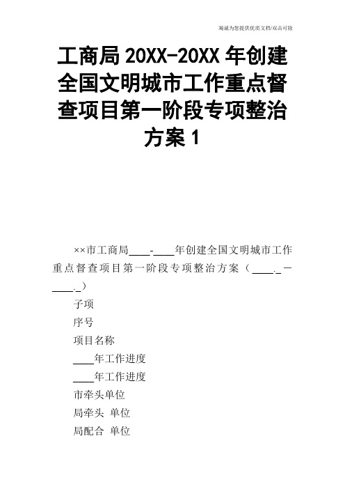 工商局20XX-20XX年创建全国文明城市工作重点督查项目第一阶段专项整治方案1