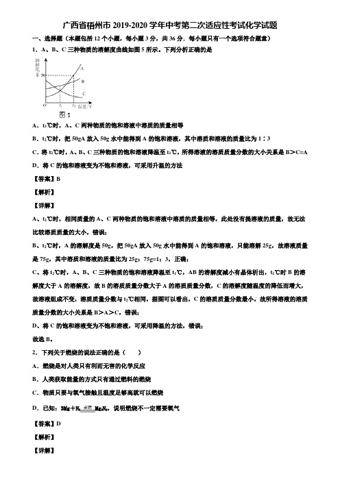 广西省梧州市2019-2020学年中考第二次适应性考试化学试题含解析