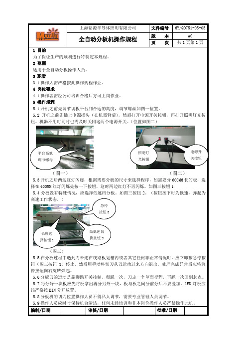 铭源全自动分板机操作规程